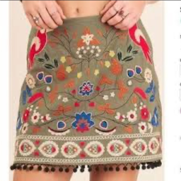 NWT Altar’d State olive green embroidered skirt - Picture 6 of 14